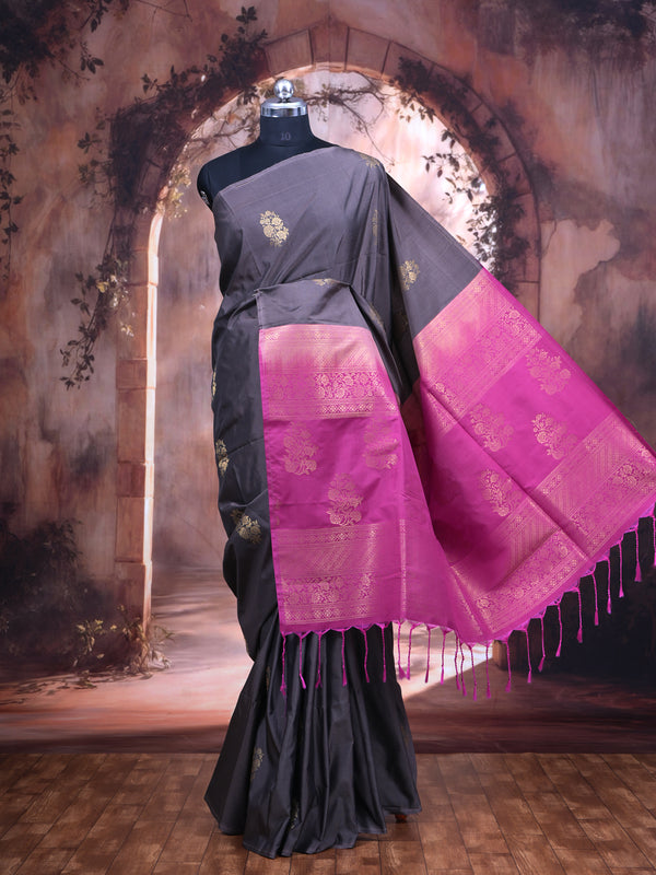 Grey with Pink Semi Silk Saree
