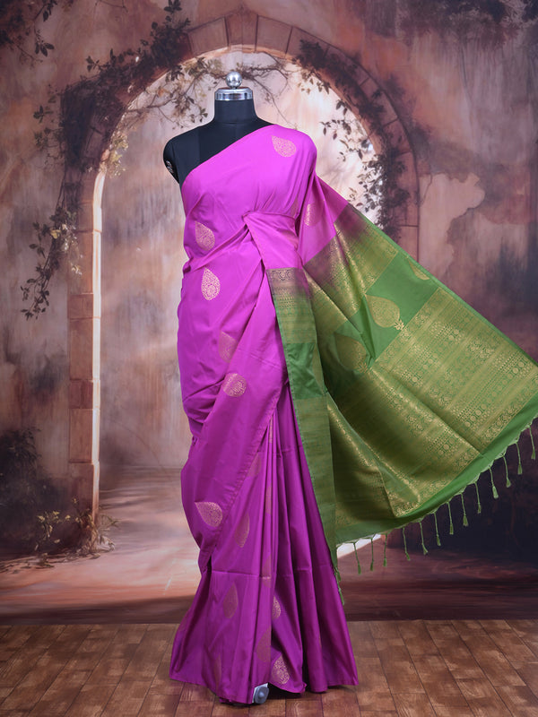 Magenta with Green - Semi Silk Saree