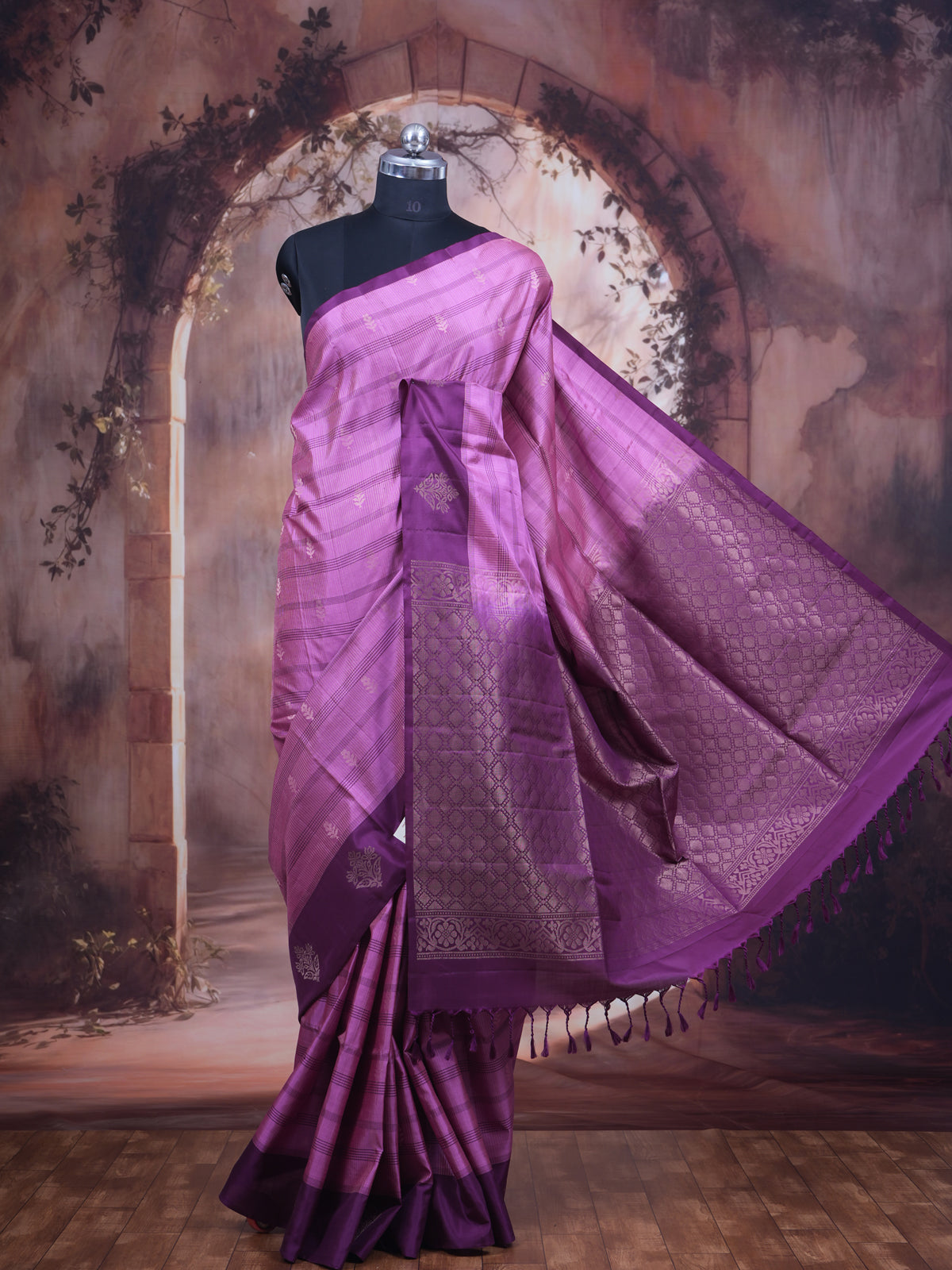 Orchid Pink and Wine Purple Pure Soft Silk Saree