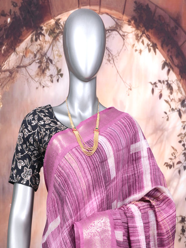 Mauve Purple with Matching Mauve Pallu - Semi Raw Silk Saree