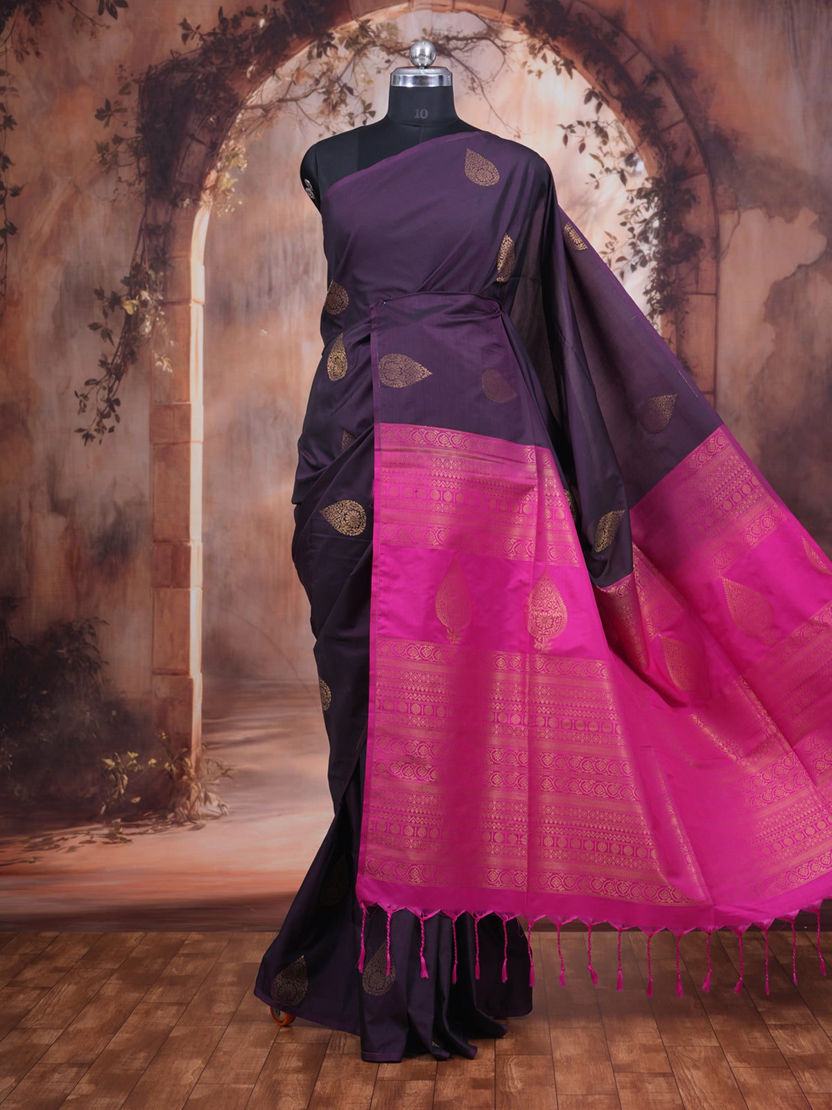 Deep Purple with Magenta Pink  Semi Silk Saree