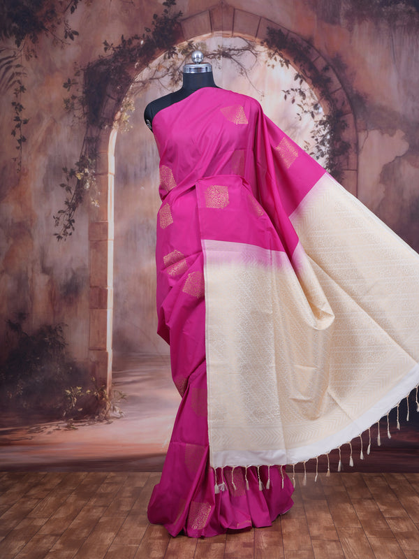 Magenta with Cream - Semi Silk Saree