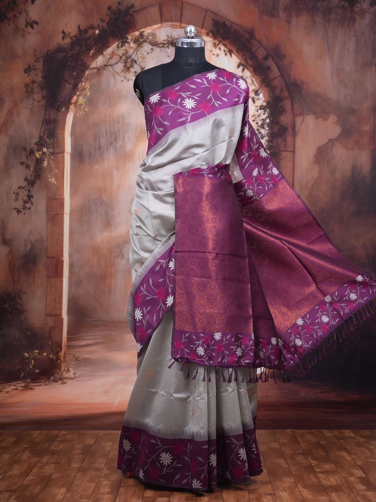 Silver with Purple Fancy Silk Saree