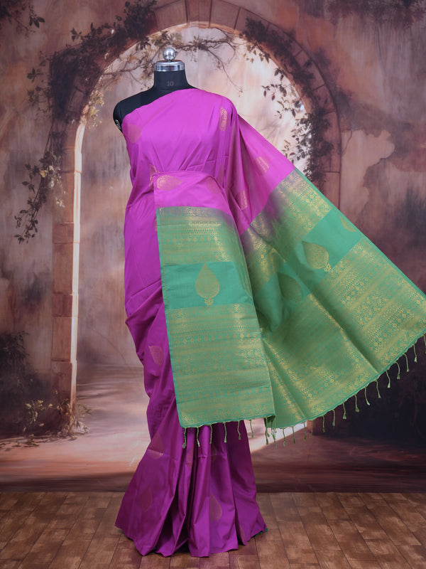 Magenta with Green - Semi Silk Saree