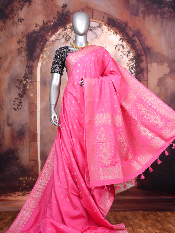 Pink with Gold Zari- Semi Tussar Saree