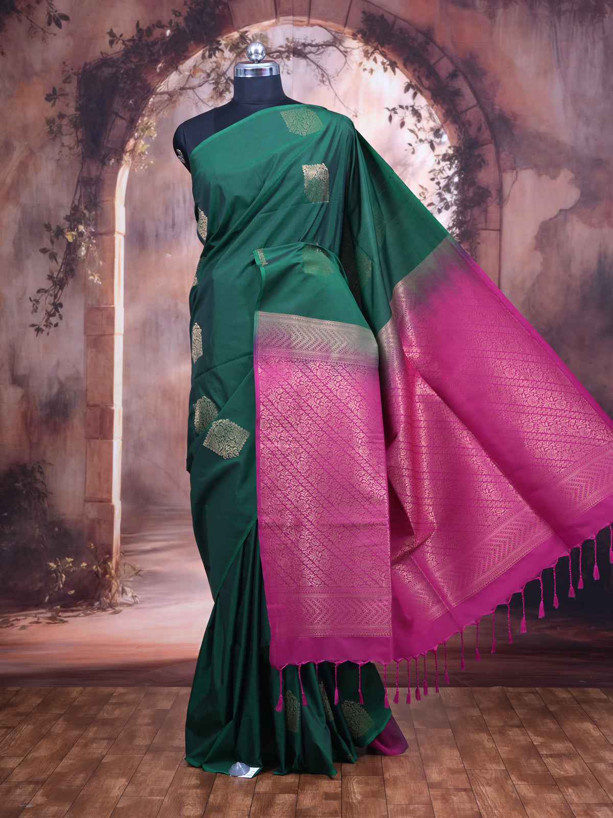 Green with Pink - Semi Silk Saree
