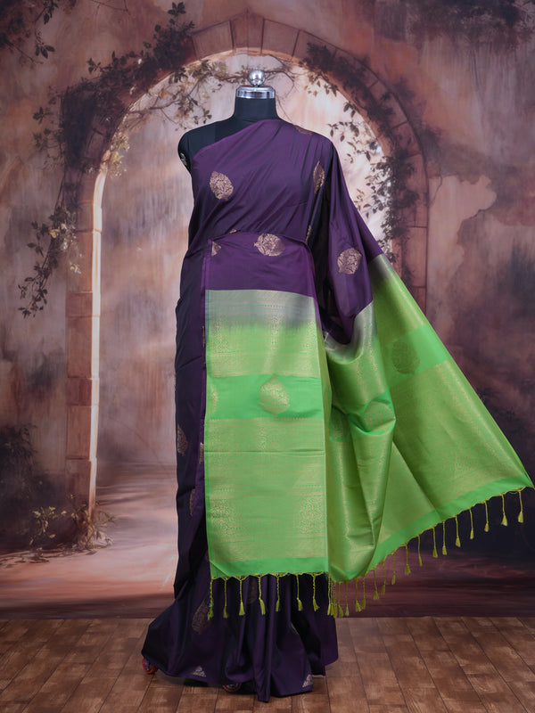 Purple with Light Green - Semi Silk Saree