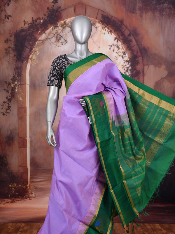 Lavender and Emerald Green Pure Silk Cotton Saree