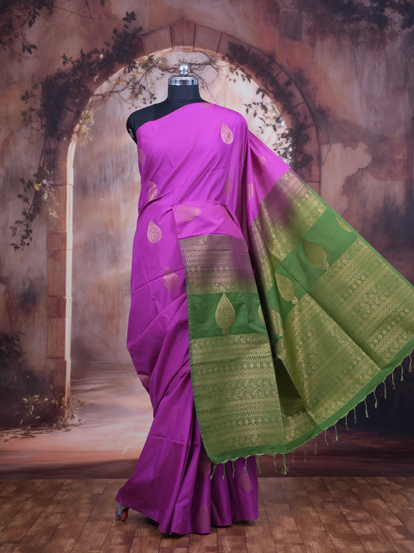 Magenta with Green - Semi Silk Saree
