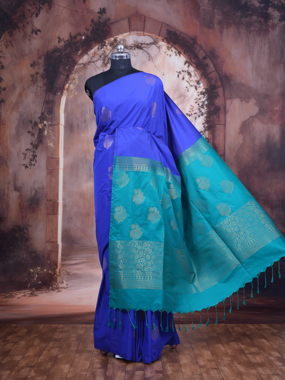 Royal Blue with Teal Green - Semi Silk Saree