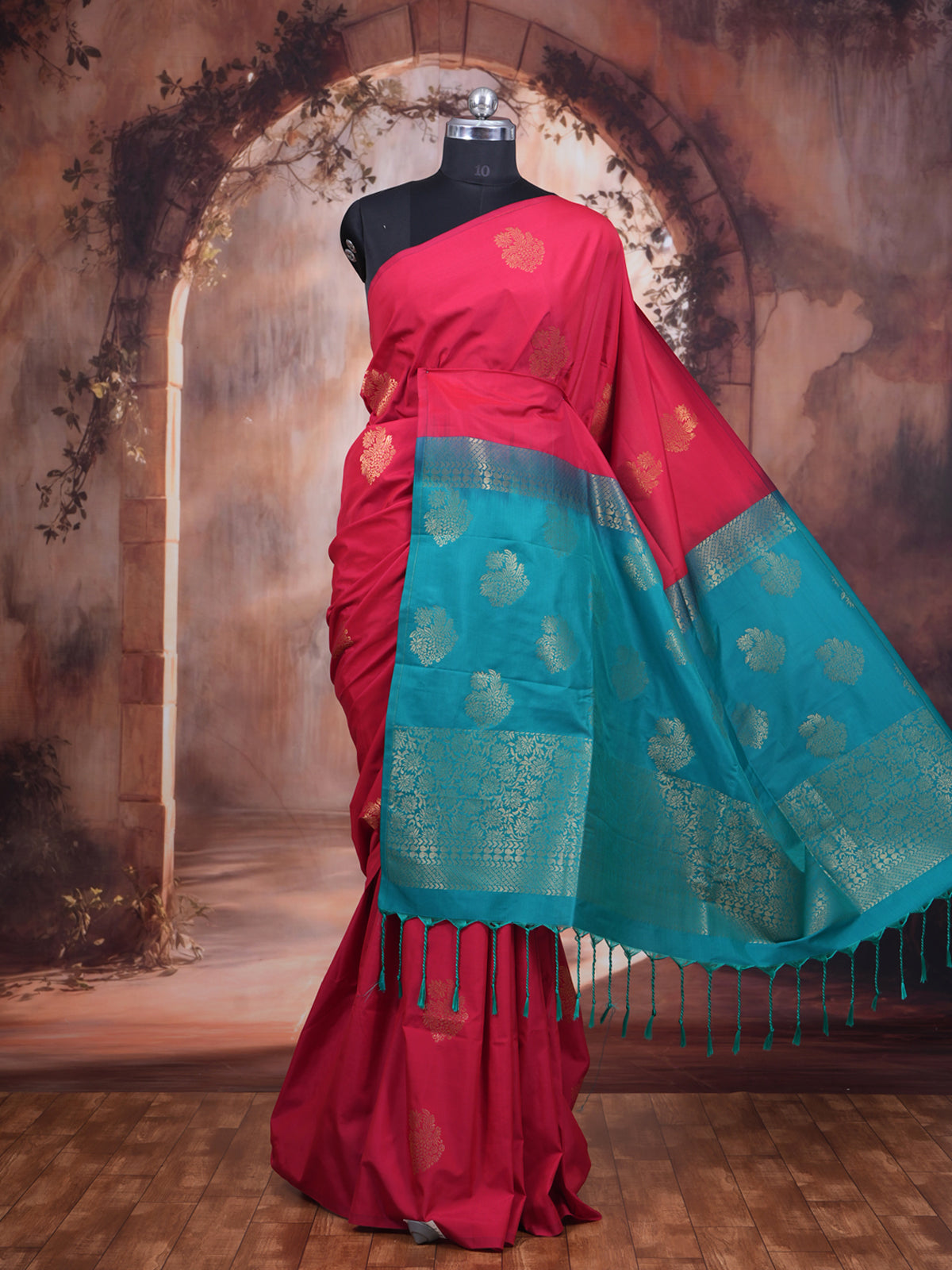 Magenta Pink with Teal Blue  Semi Silk Saree