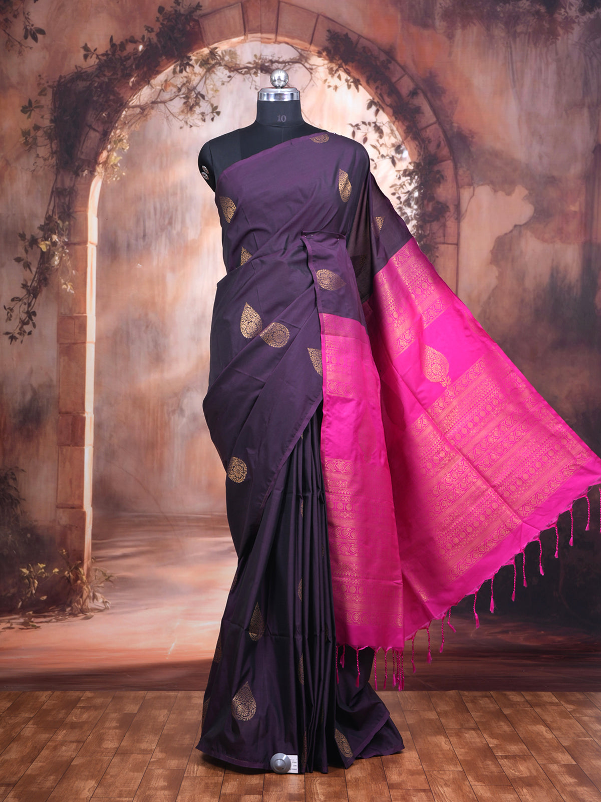 Deep Purple with Magenta Pink Semi Silk Saree