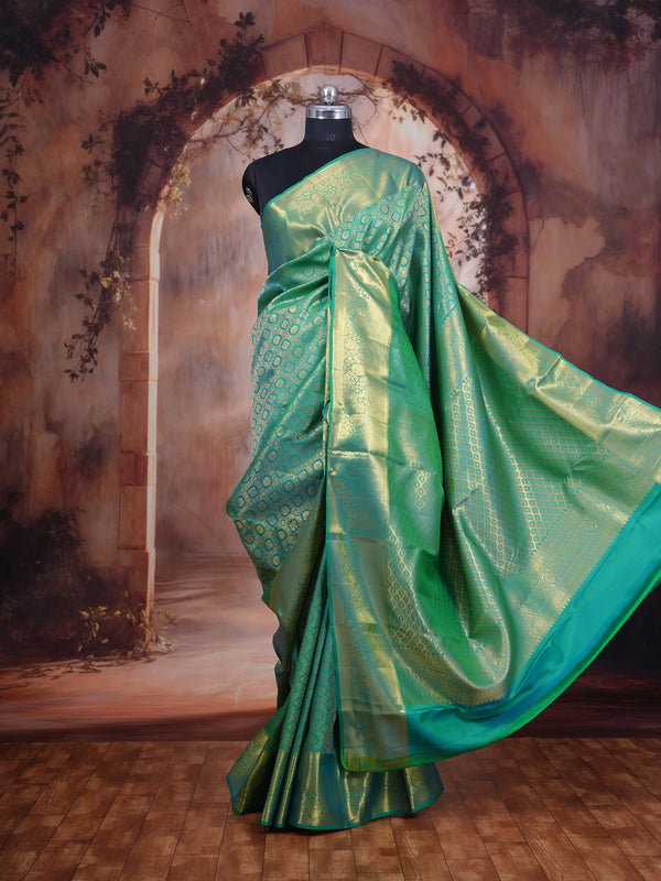 Sea Green and Gold Pure Kanchipuram Silk Saree