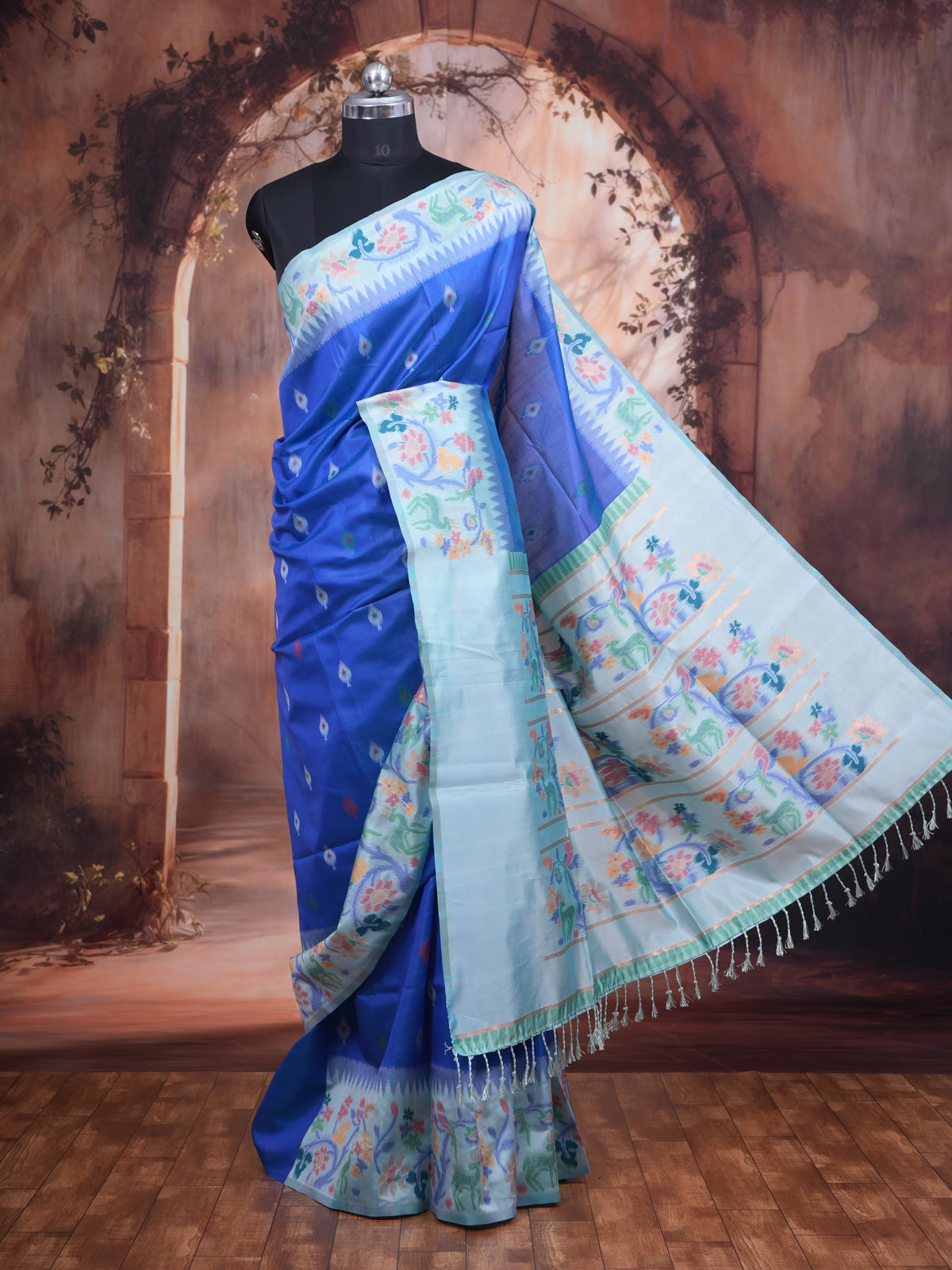 Royal Blue With Sky Blue Fancy Silk Saree