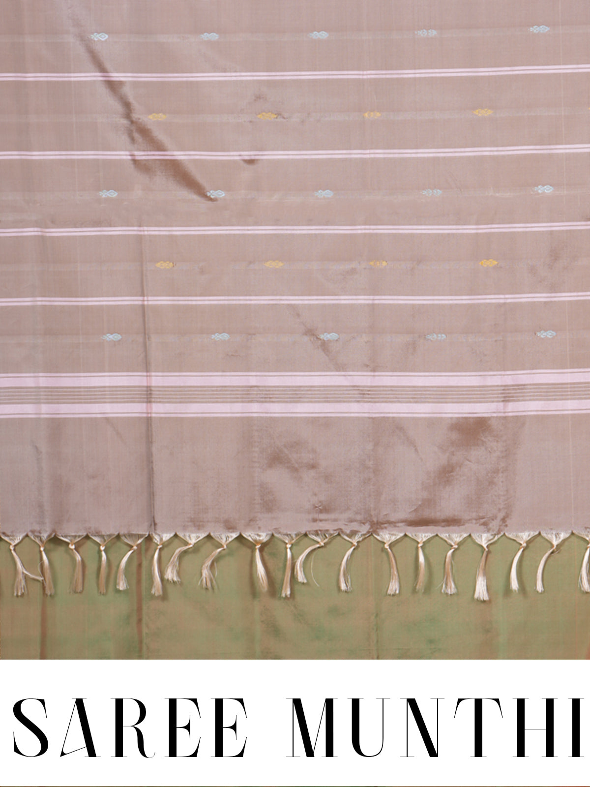 Olive Green with Pastel Pink and Beige Munthi Vaalai Naar Pattu Saree