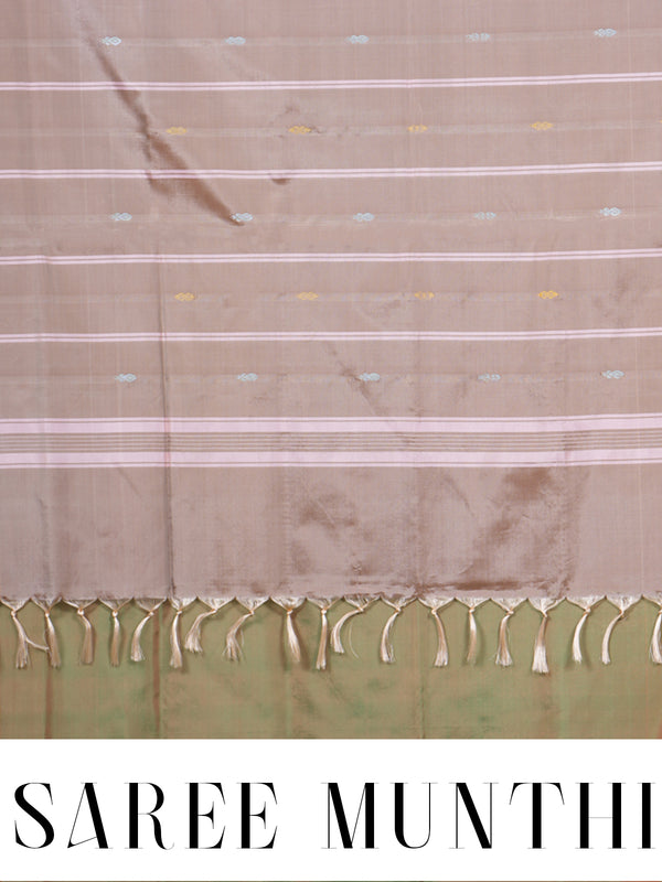 Olive Green with Pastel Pink and Beige Munthi Vaalai Naar Pattu Saree