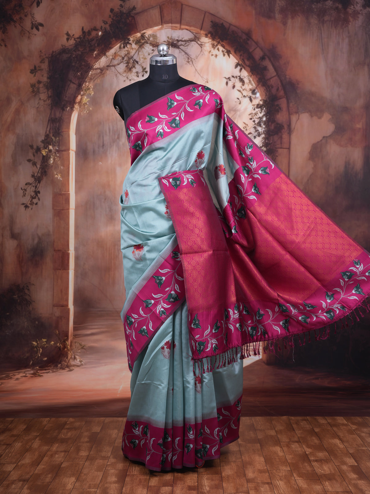 Sky Blue with Magenta Pink Fancy Silk Saree