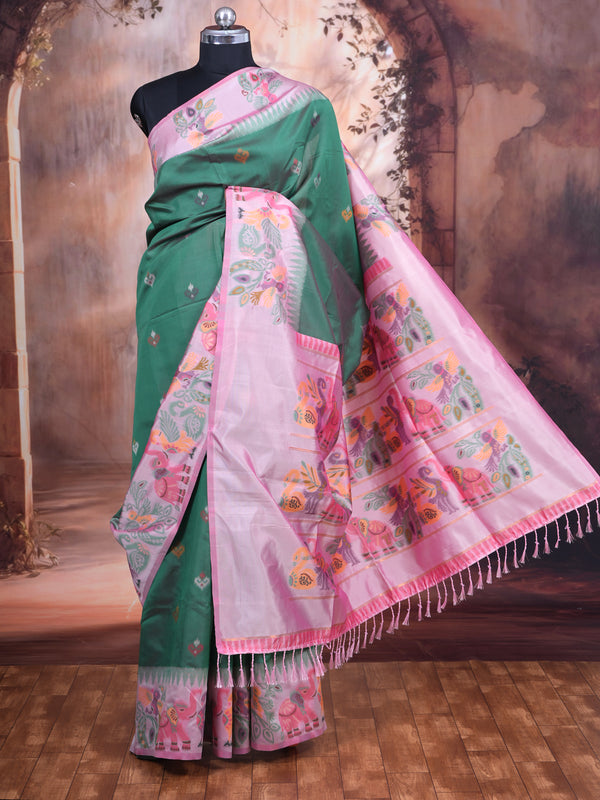 Emerald Green with Pastel Pink Munthi Fancy Silk Saree