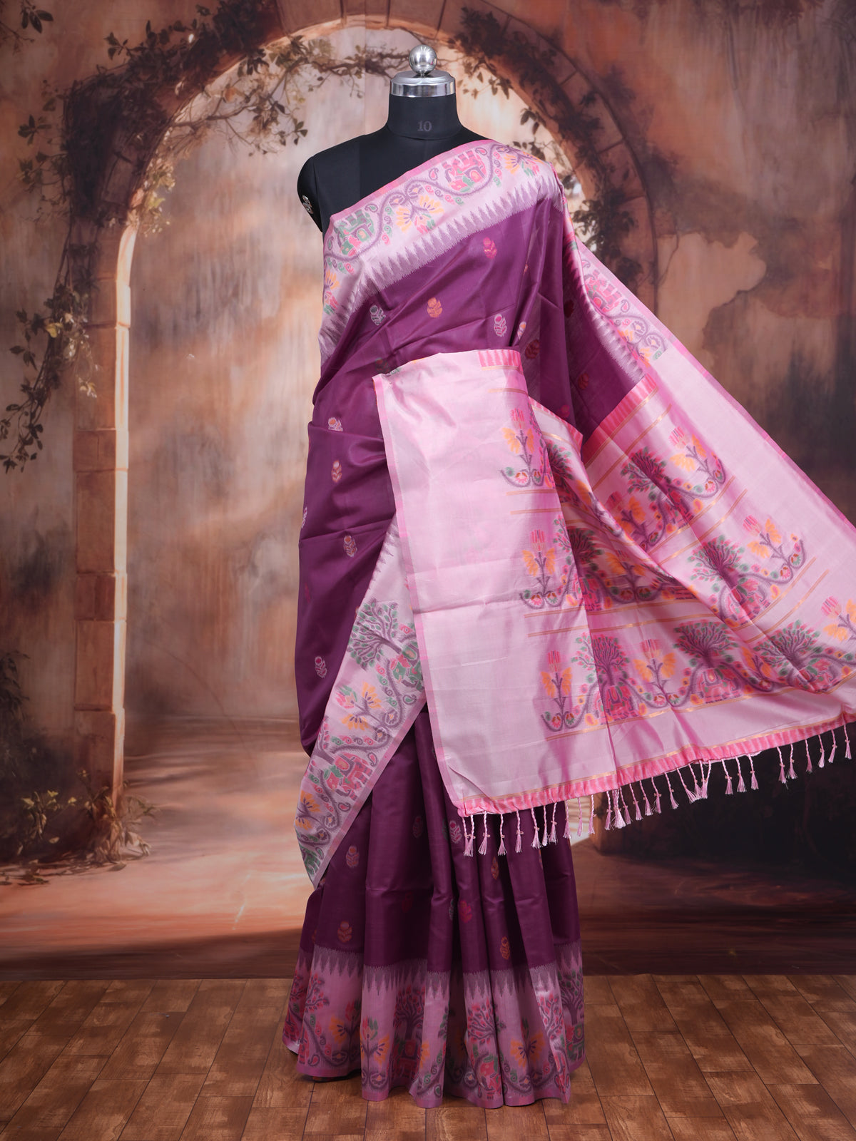 Wine Purple and Pastel Pink Fancy Silk Saree