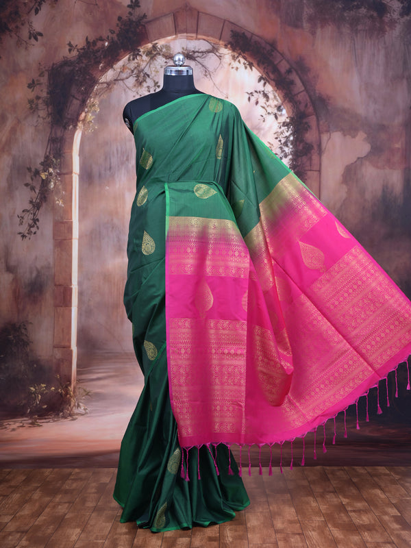 Green with Pink - Semi Silk Saree