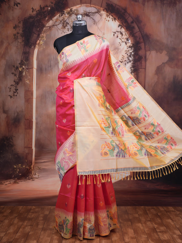 Pink and Cream Fancy Silk Saree