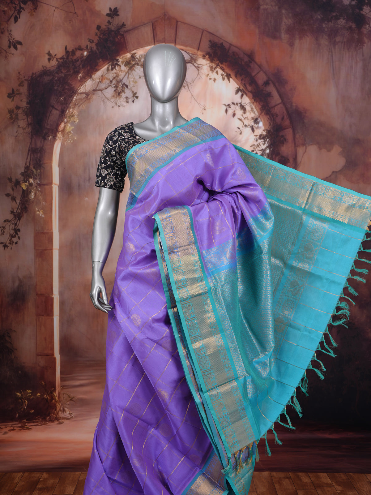 Lavender and Turquoise Blue Elegant Pure Silk Cotton Saree