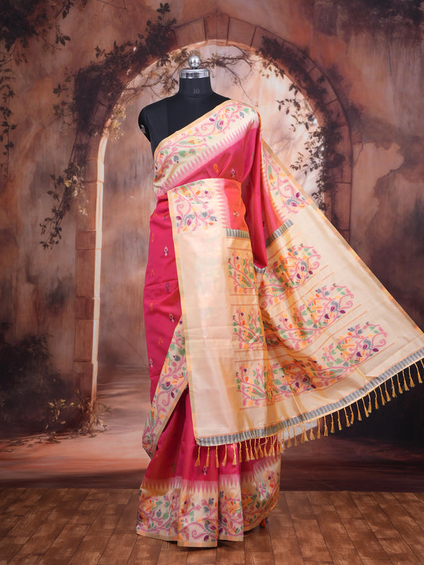 Rani Pink and Cream Fancy Silk Saree