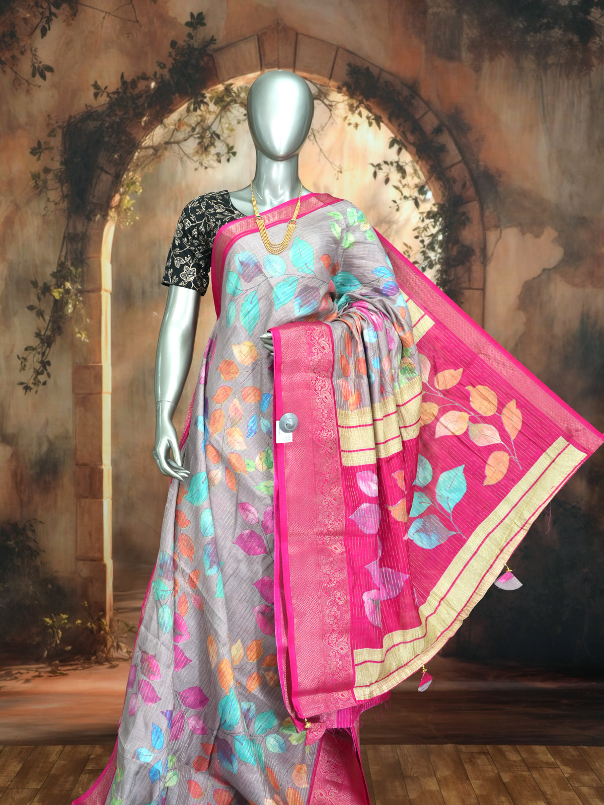 Grey with Rani Pink - Semi Raw Silk Saree