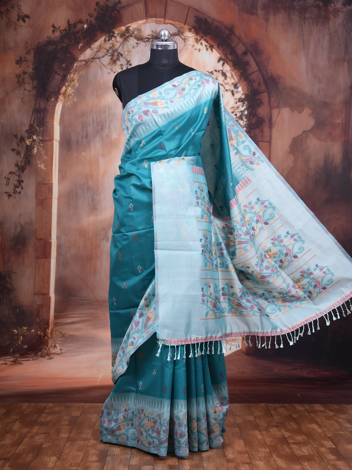 Teal Blue with Ice Blue Fancy Silk Saree