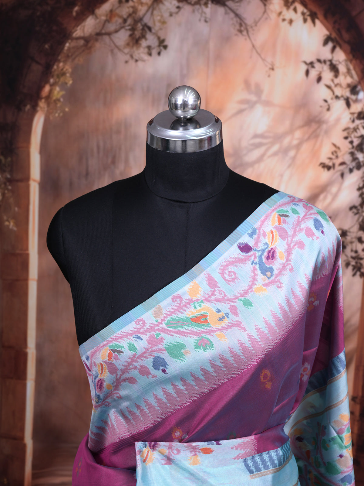 Magenta with Ice Blue Fancy Silk Saree