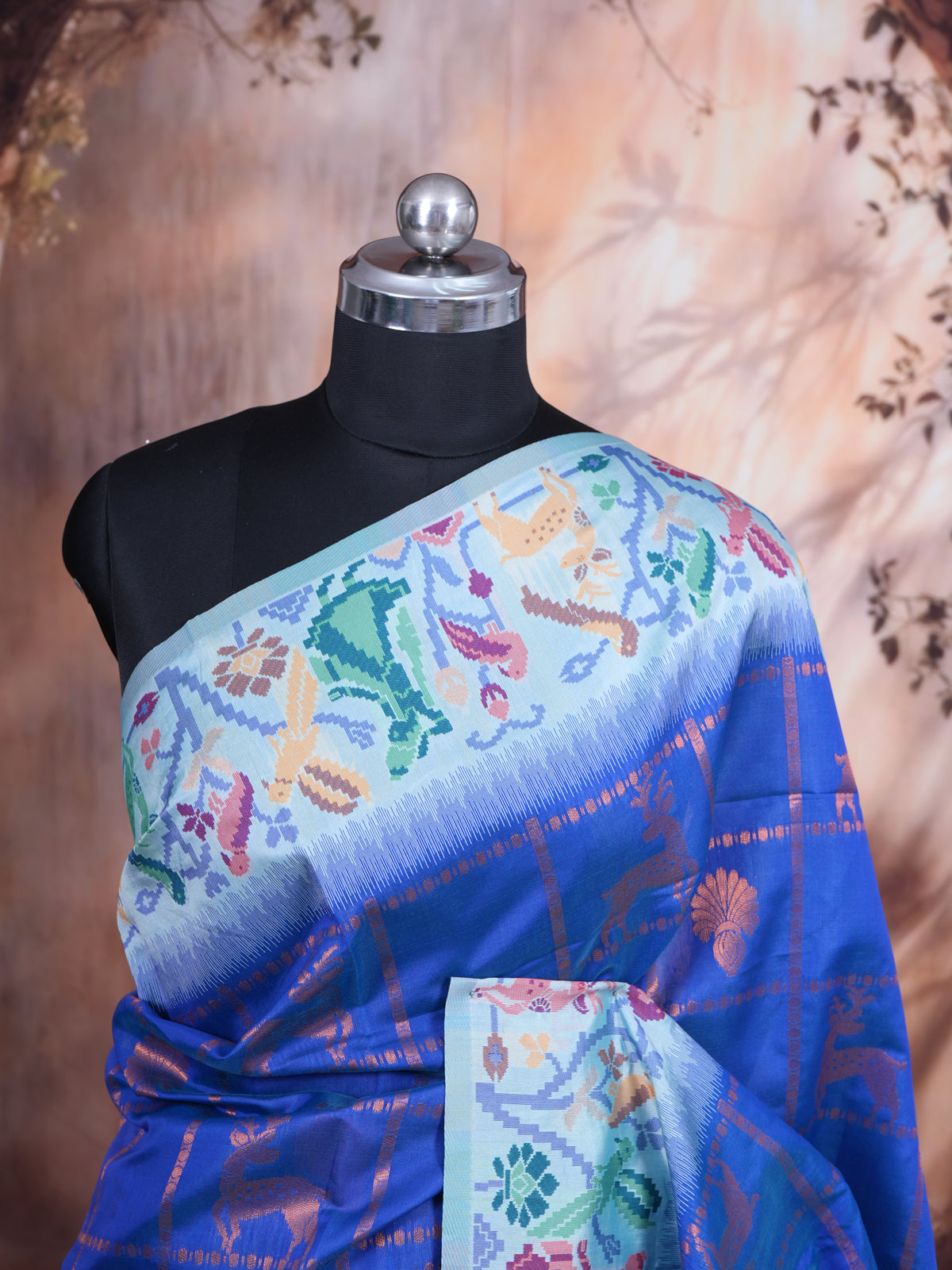 Royal Blue with Pastel Ice Blue Munthi Fancy Silk Saree