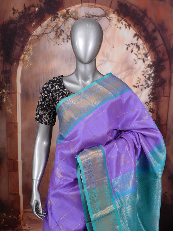 Lavender and Turquoise Blue Elegant Pure Silk Cotton Saree