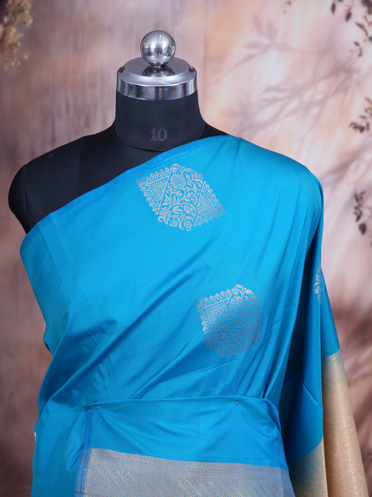 Sky Blue with Cream - Semi Silk Saree