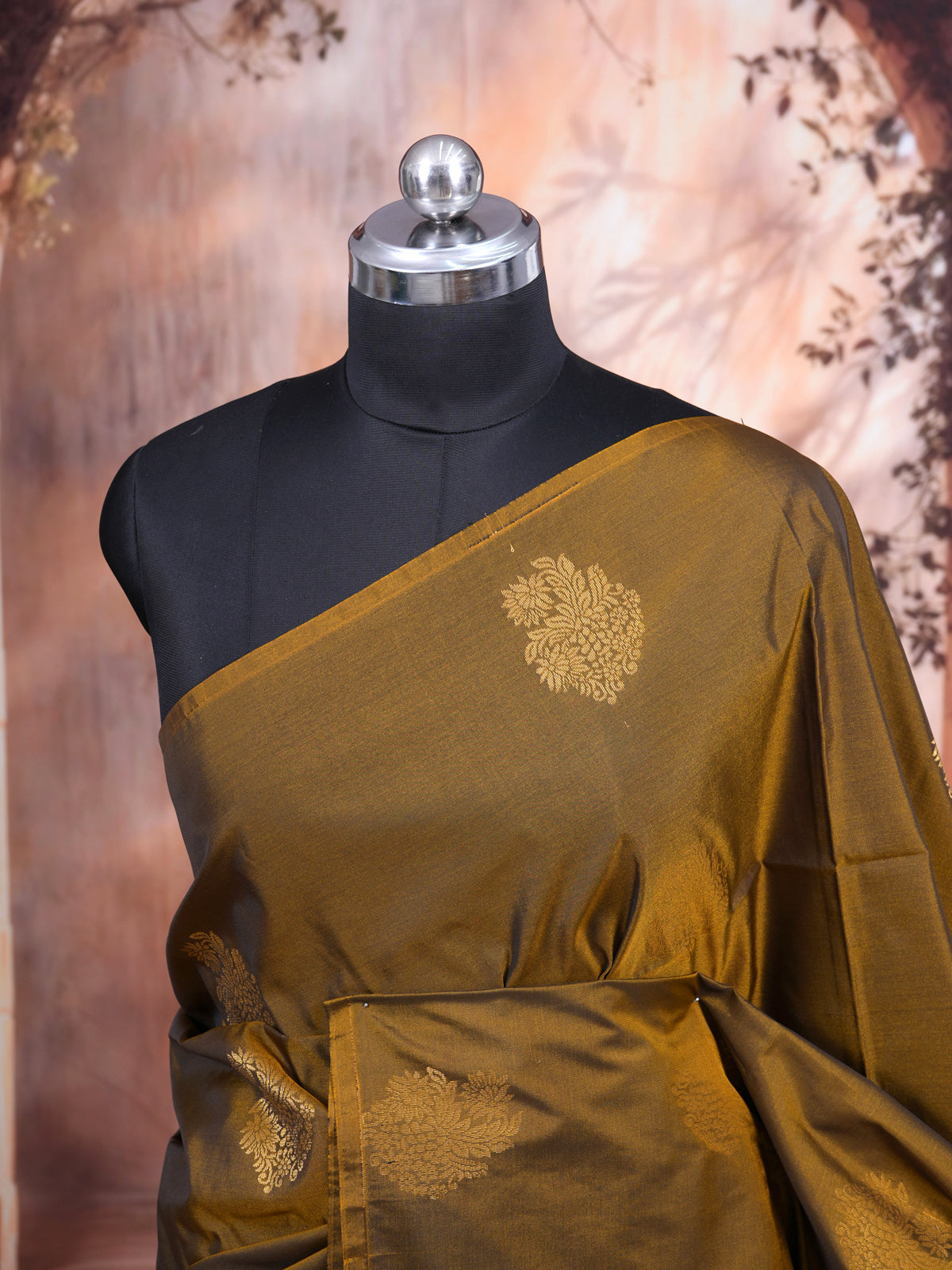 Olive Green with Teal Blue Pallu  Semi Silk Saree