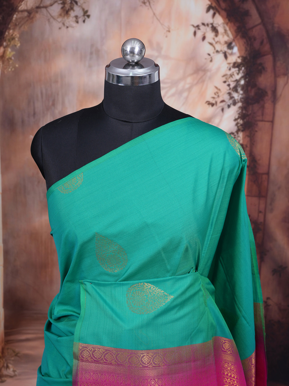 Sea Green with Magenta Semi Silk Saree