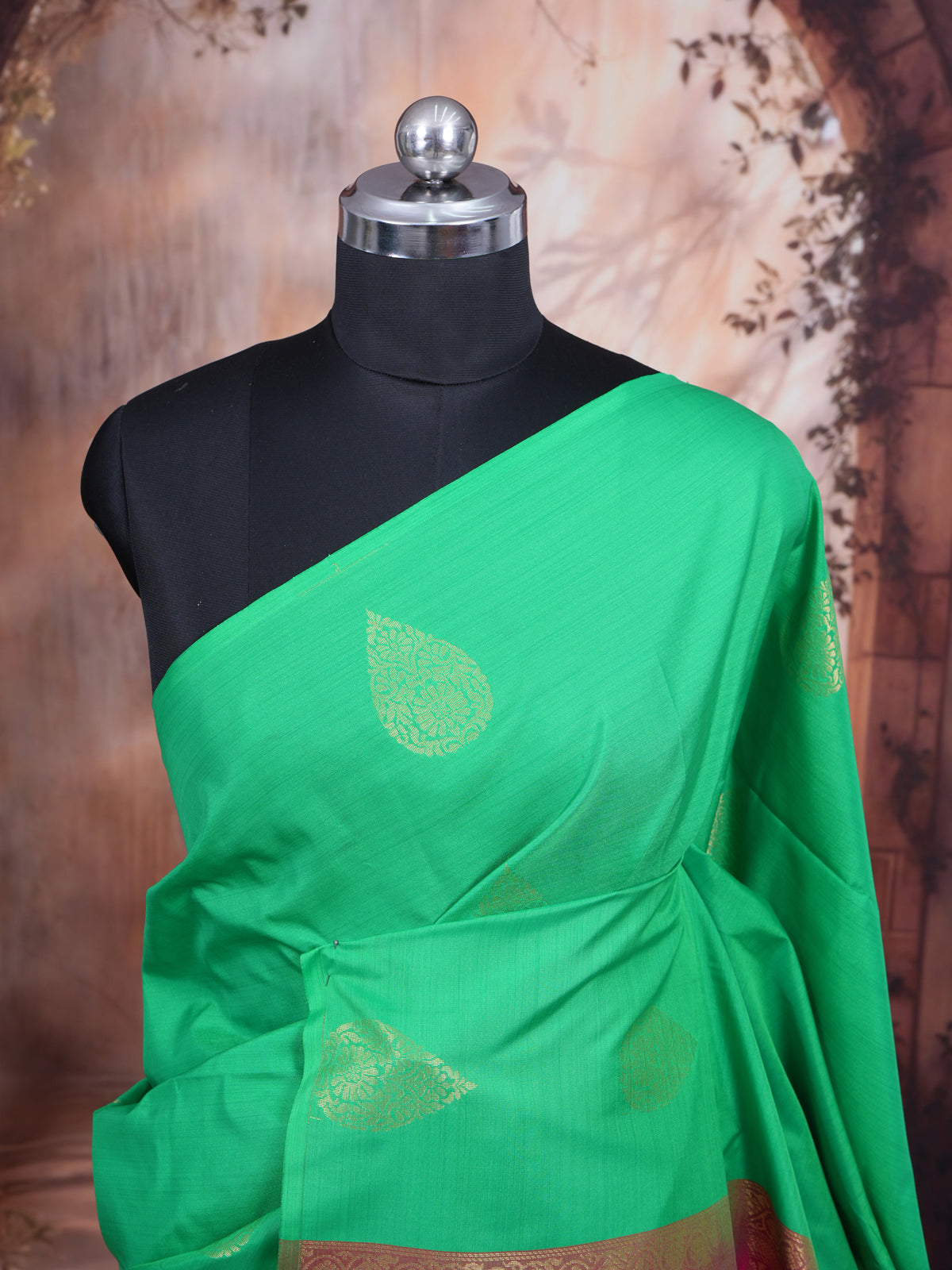 Green with Pink Semi Silk Saree