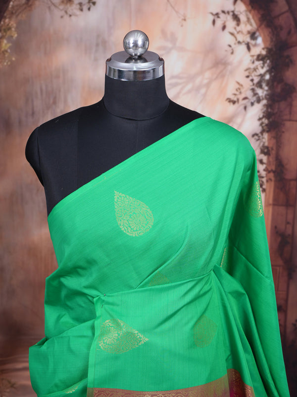 Green with Pink Semi Silk Saree