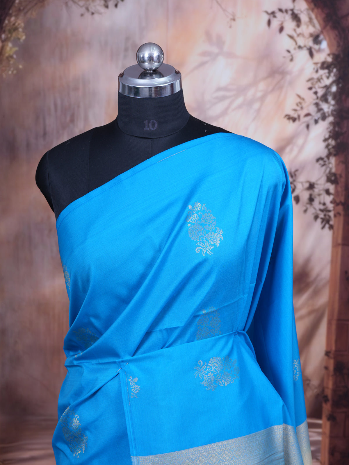 Sky Blue with Cream - Semi Silk Saree