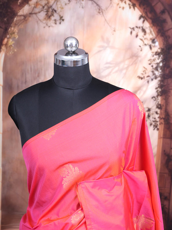 Pink with Dark Green - Semi Silk Saree