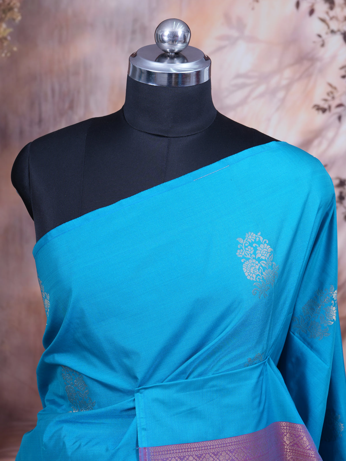 Sky Blue with Magenta Pink - Semi Silk Saree