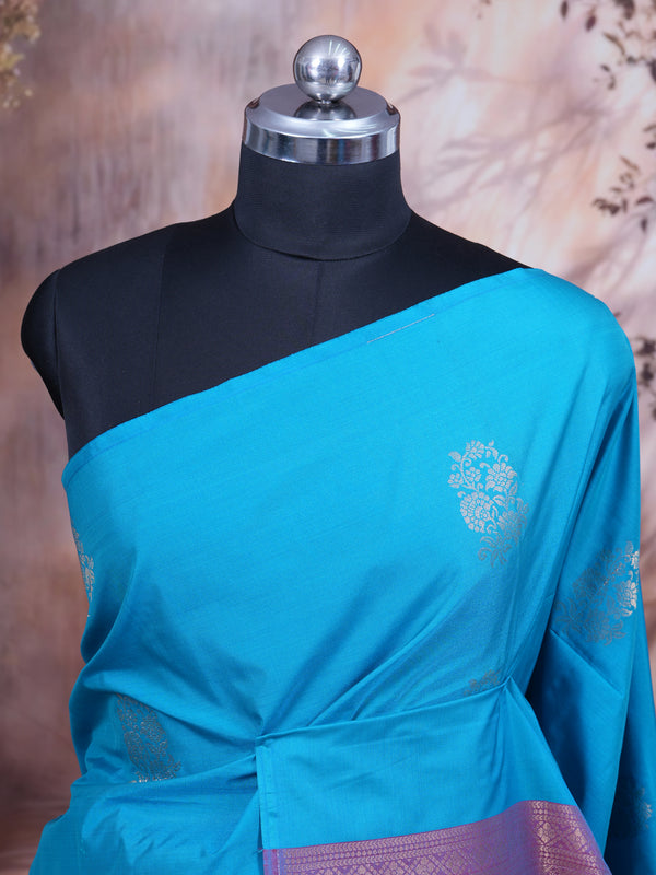 Sky Blue with Magenta Pink - Semi Silk Saree