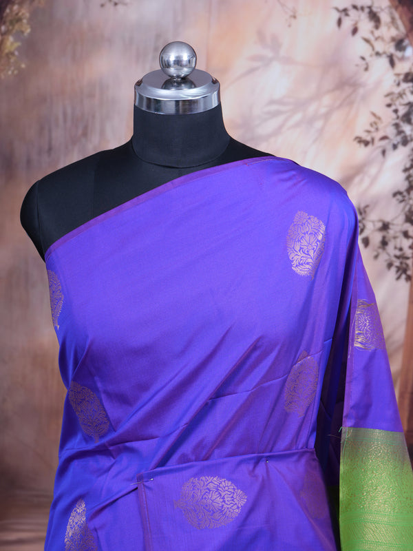Purple with Light Green - Semi Silk Saree