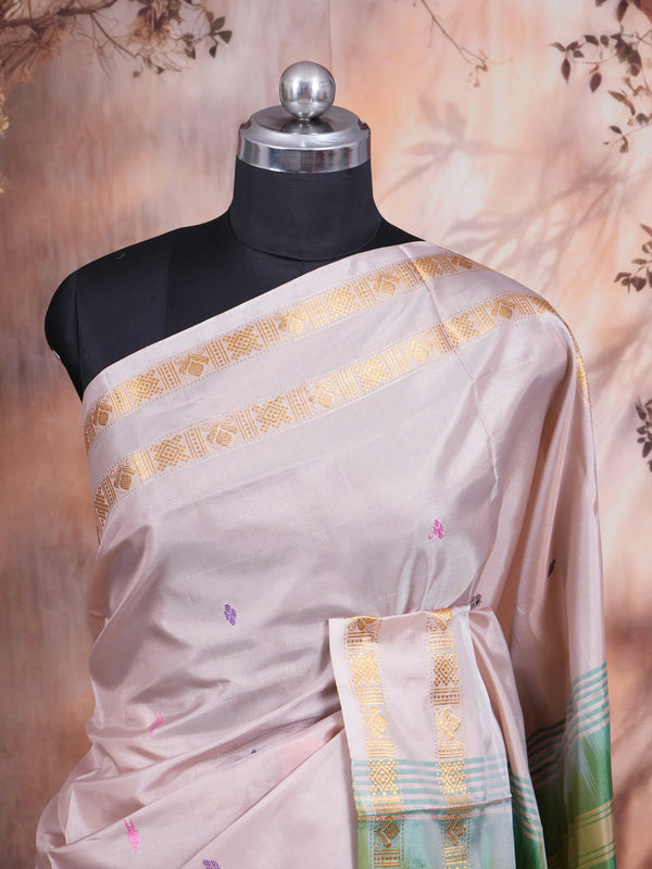 Pastel Pink with Green Munthi Vaalai Naar Pattu Saree