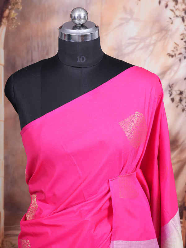Magenta Pink with Off-White Semi Silk Saree