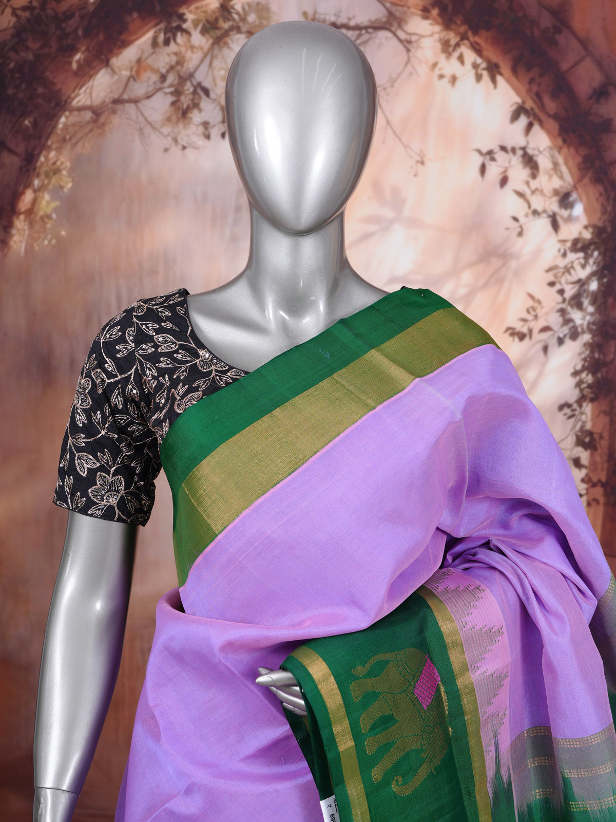 Lavender and Emerald Green Pure Silk Cotton Saree