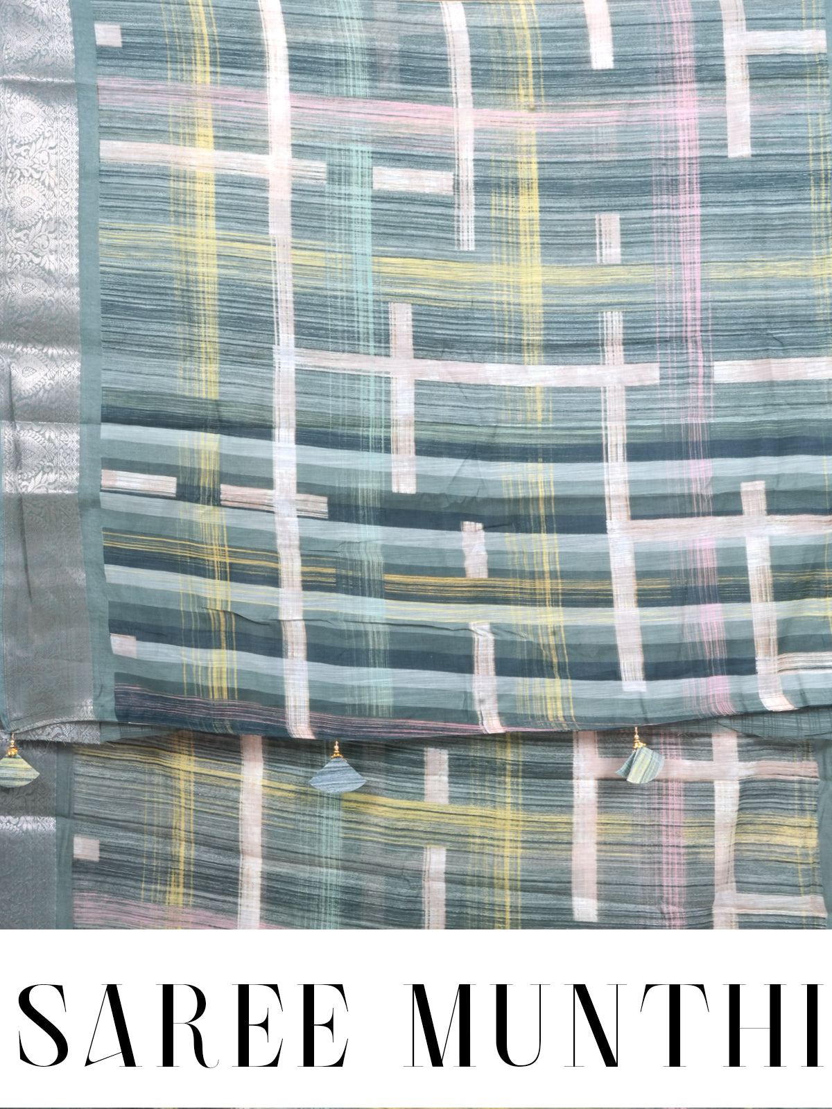 Sage Green with Silver Pallu - Semi Raw Silk Saree