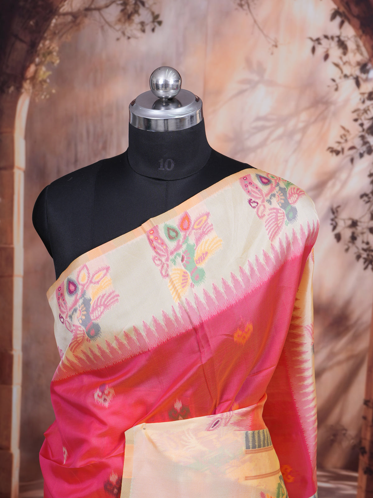 Pink and Cream Fancy Silk Saree