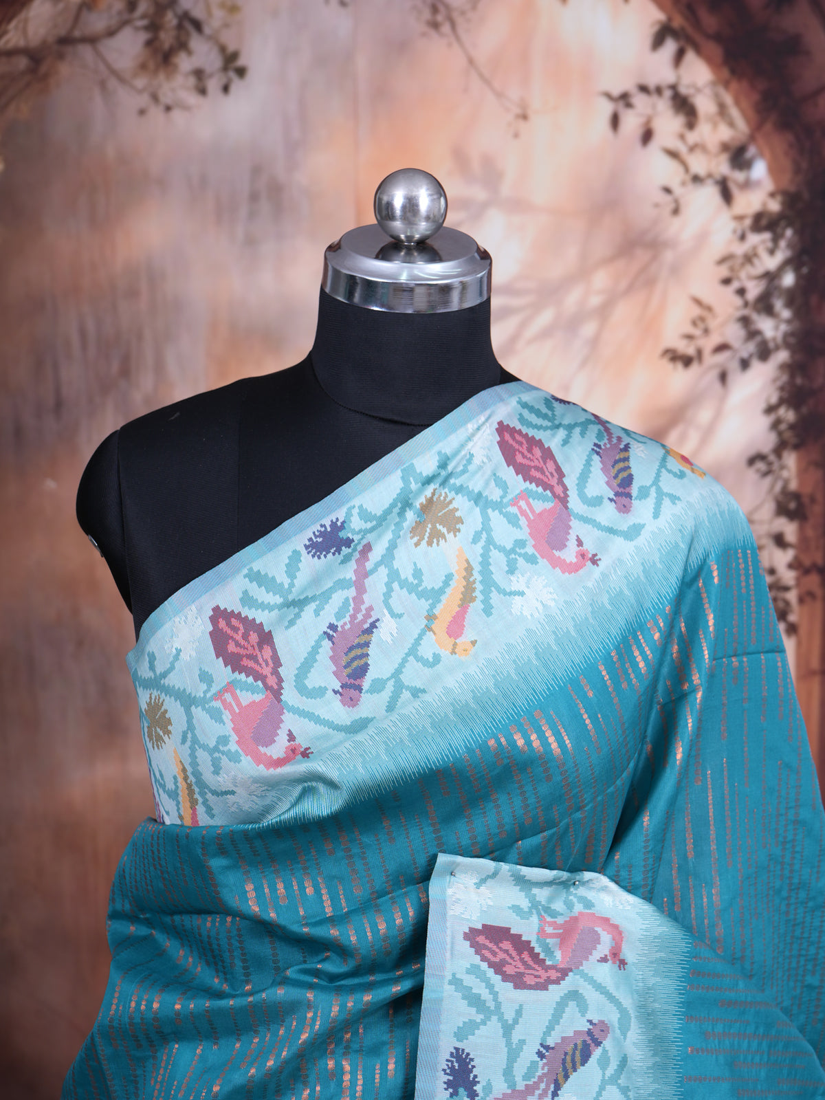 Teal Blue with Light Blue Fancy Silk Saree