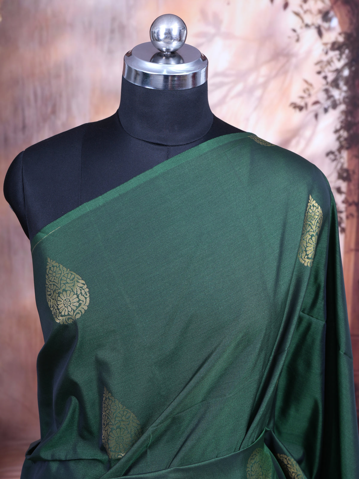 Dark Green with Pink - Semi Silk Saree