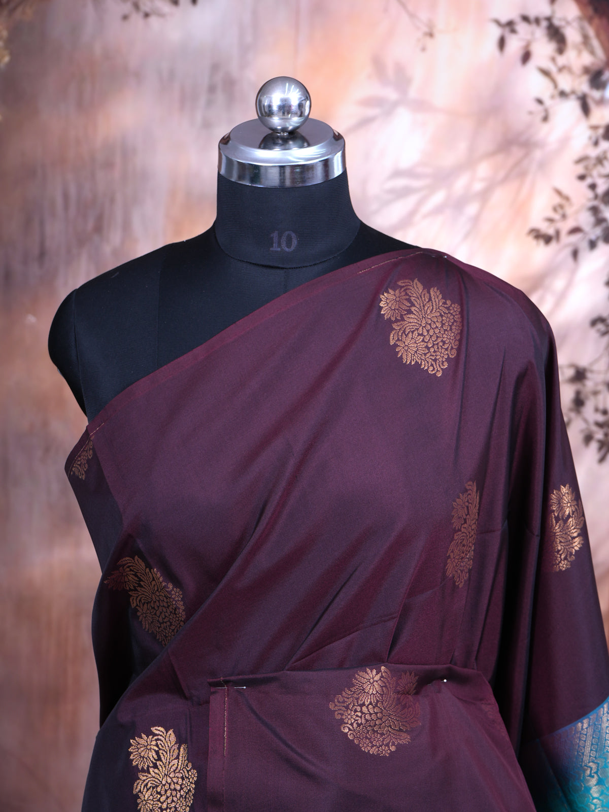 Wine with Turquoise - Semi Silk Saree